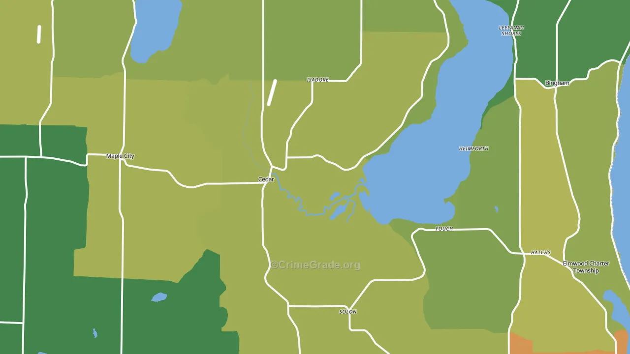 Cedar, MI Map of Burglary Rates
