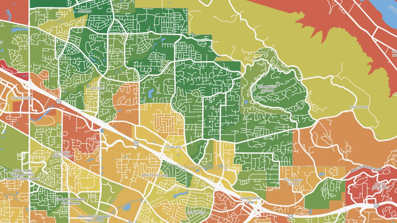 Cedar Mill, OR Map of Burglary Rates