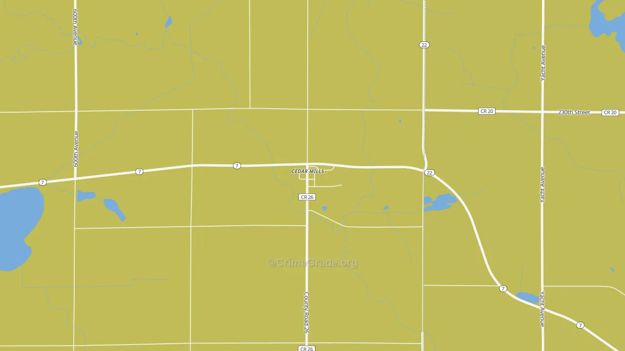 Cedar Mills, MN Map of Burglary Rates