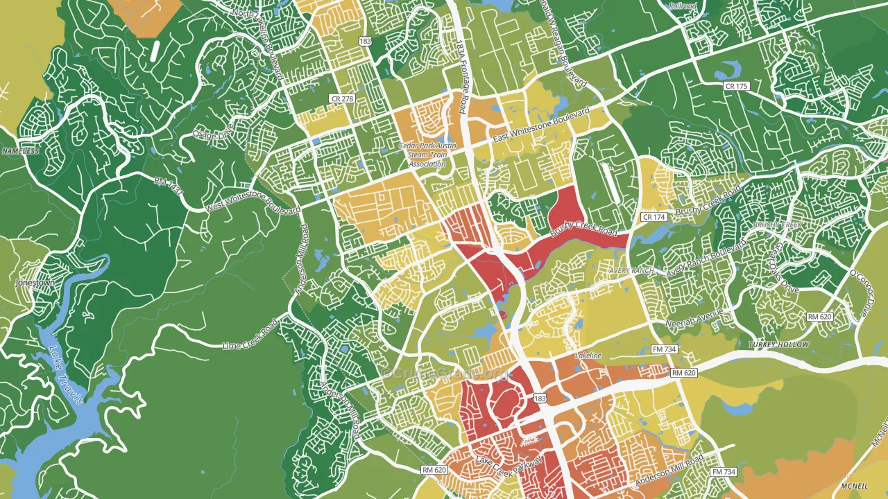 Cedar Park, TX Map of Burglary Rates
