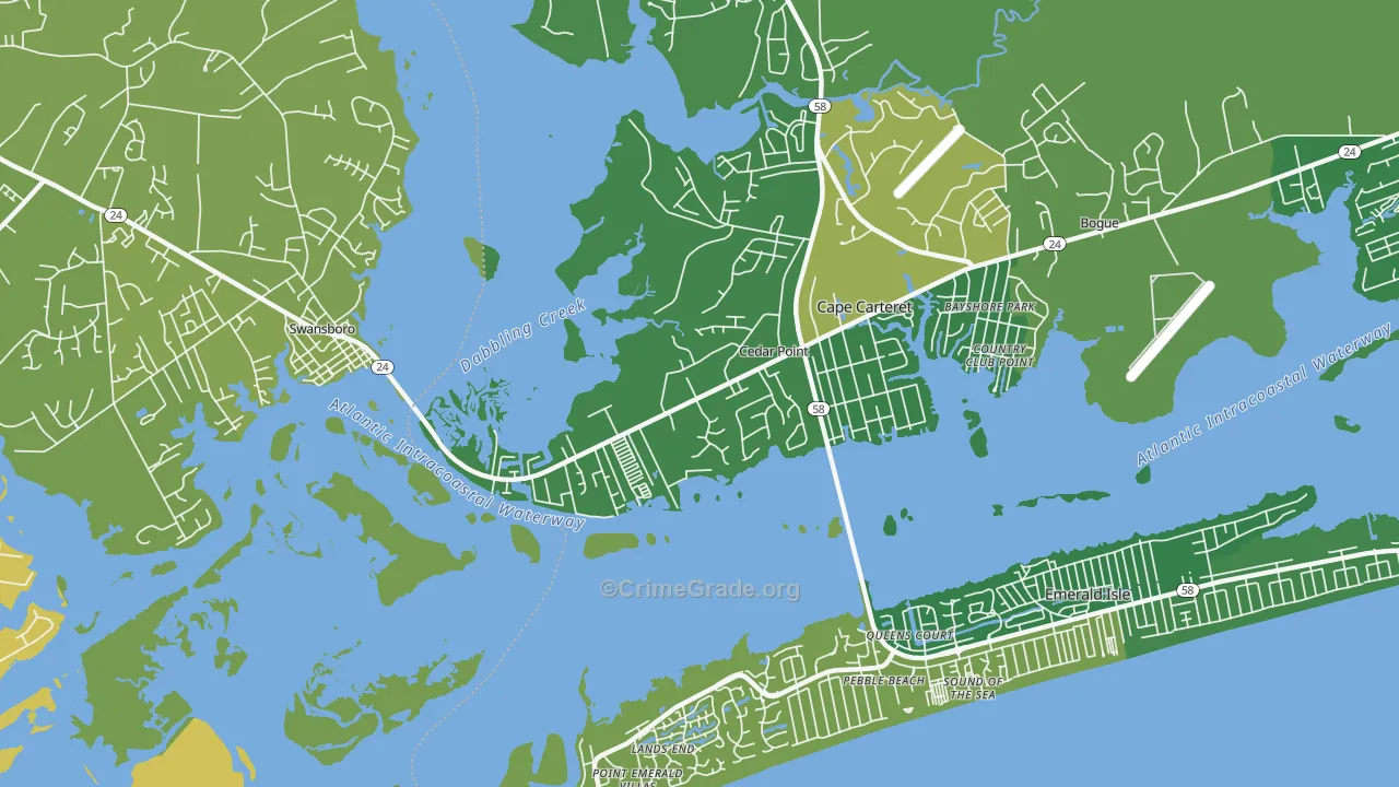 Cedar Point, NC Map of Burglary Rates