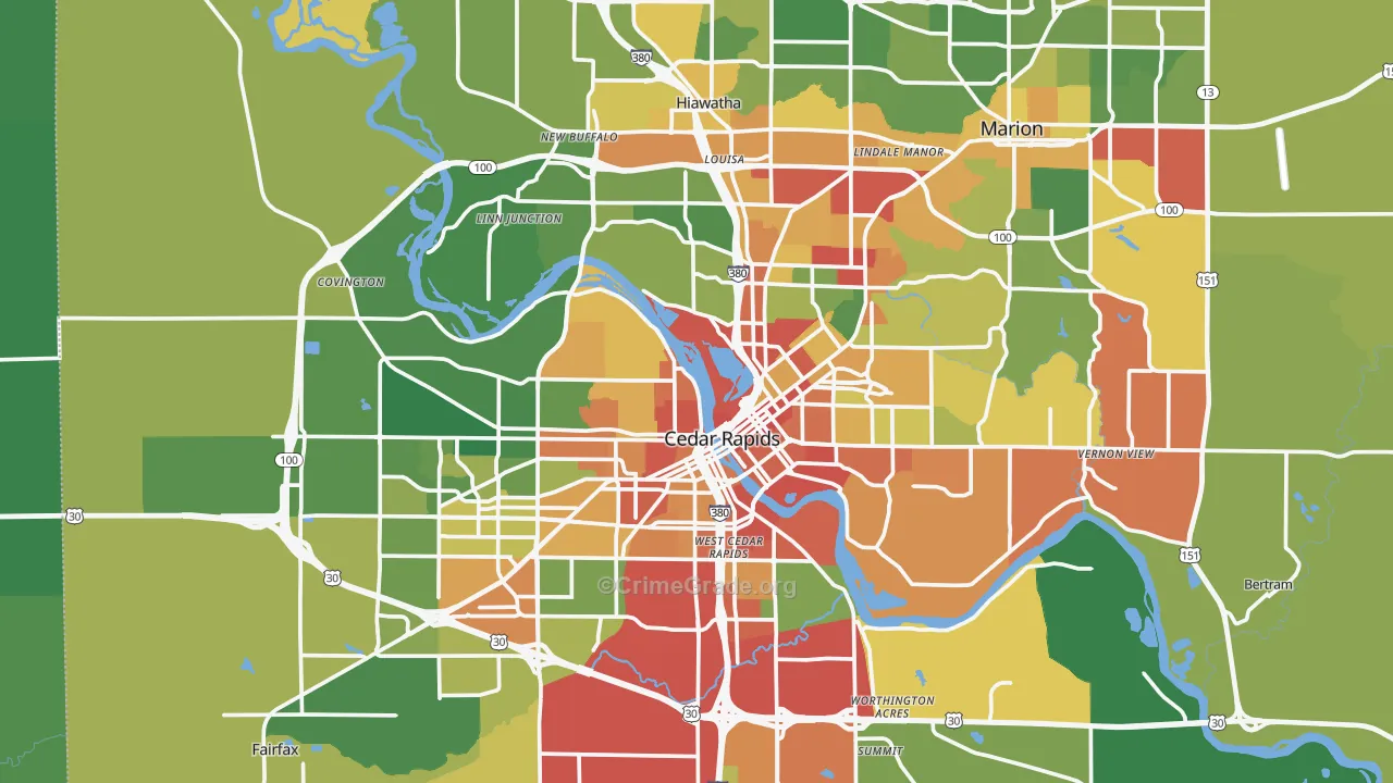 Cedar Rapids, IA Map of Burglary Rates
