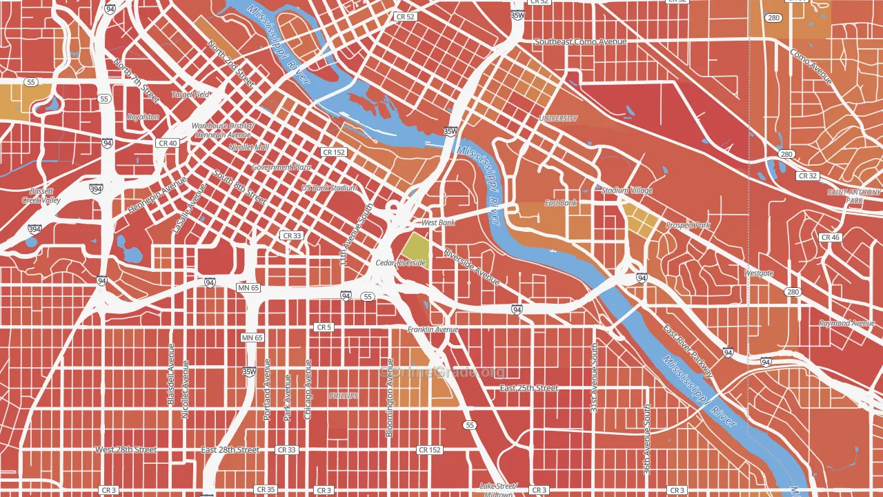 Cedar-Riverside, Minneapolis, MN Map of Burglary Rates