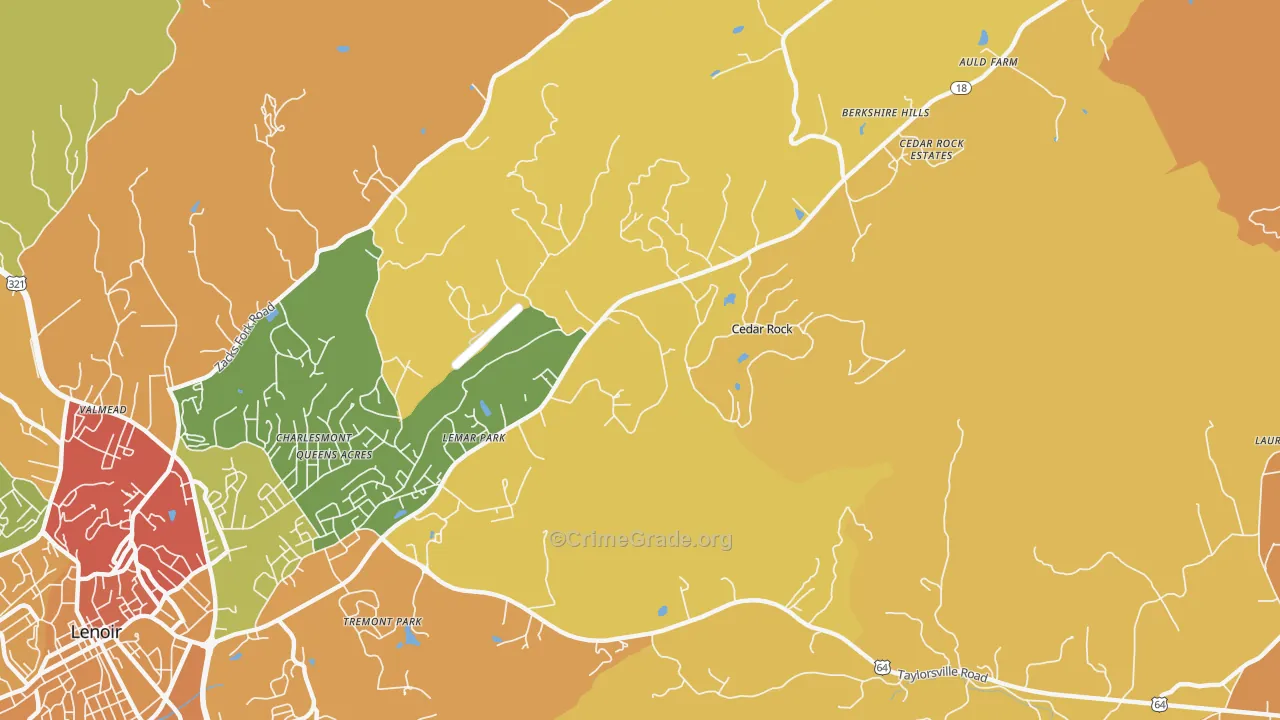 Cedar Rock, NC Map of Burglary Rates