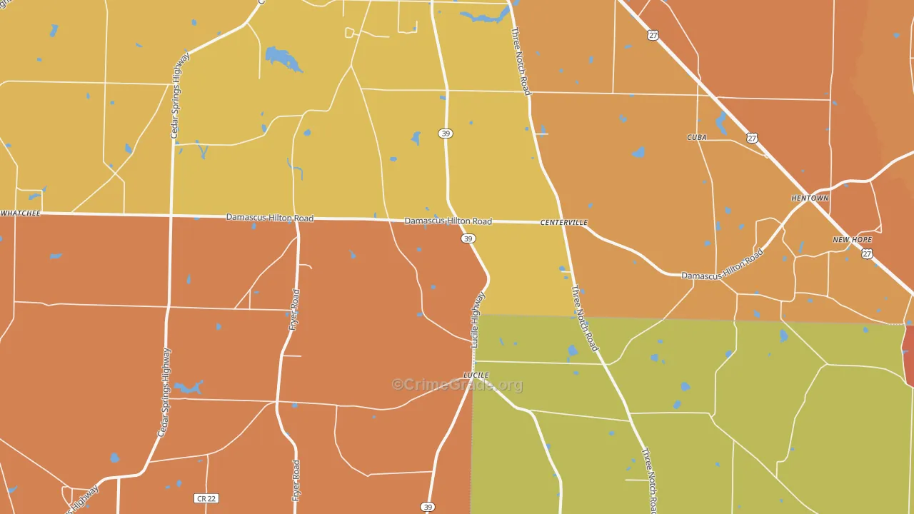 Cedar Springs, GA Map of Burglary Rates