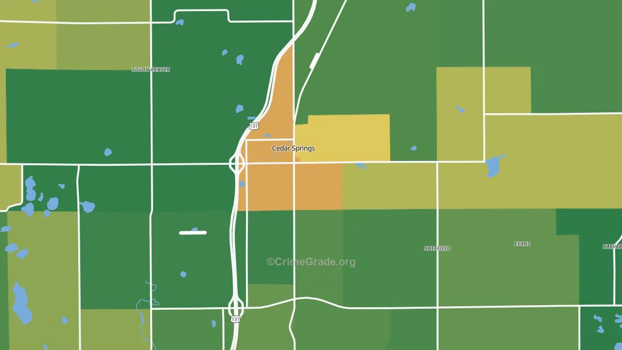 Cedar Springs, MI Map of Burglary Rates