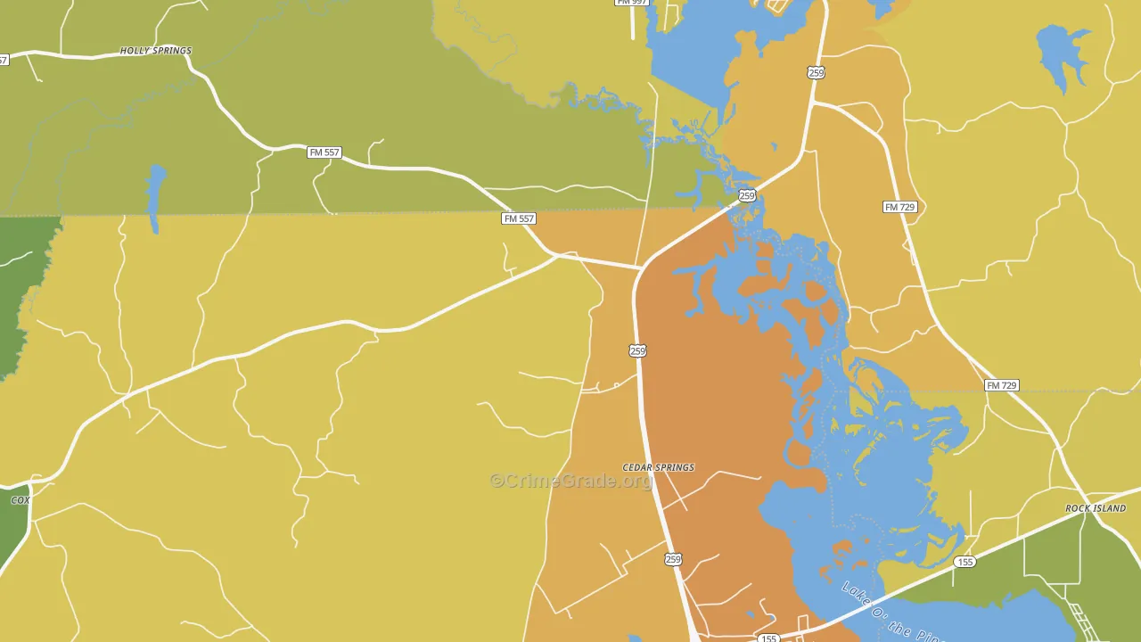 Cedar Springs, TX Map of Burglary Rates