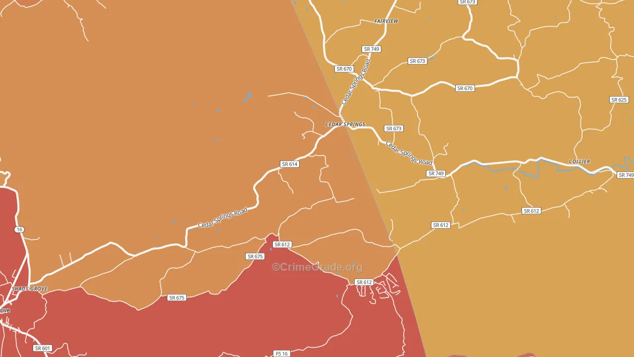 Cedar Springs, VA Map of Burglary Rates