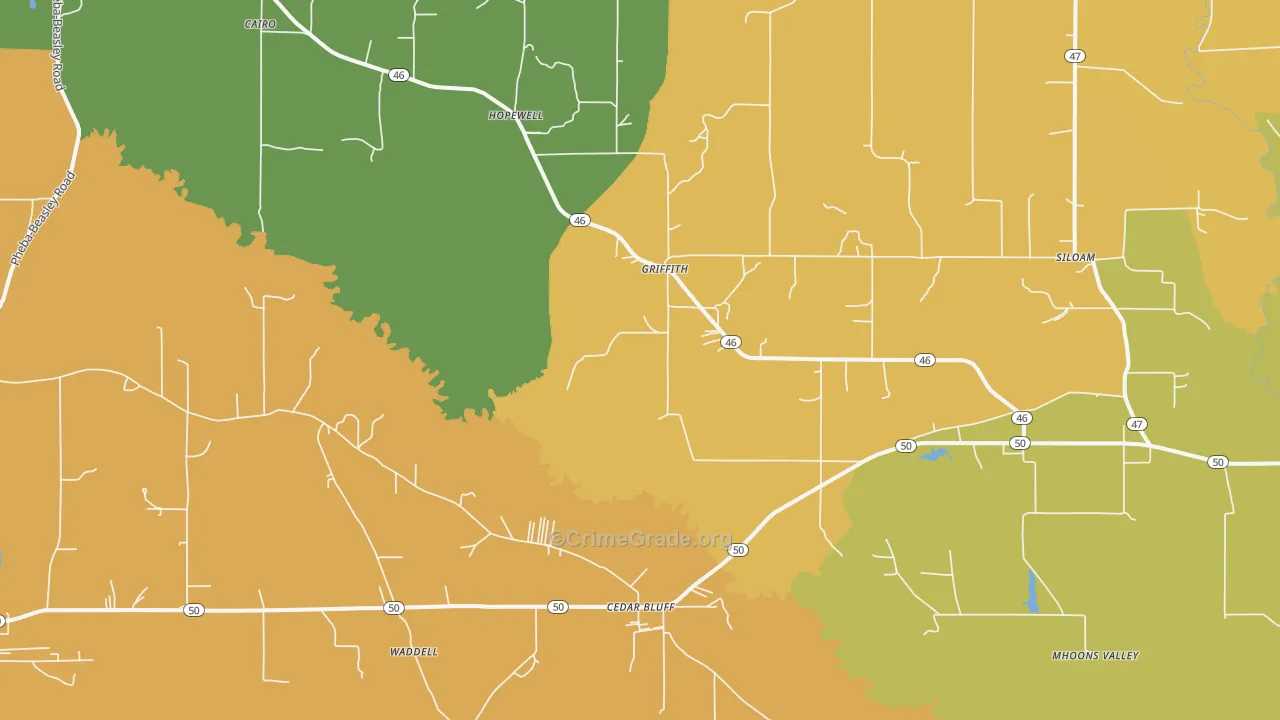 Cedarbluff, MS Map of Burglary Rates