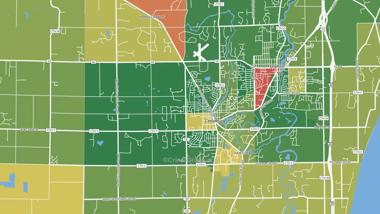 Cedarburg, WI Map of Burglary Rates