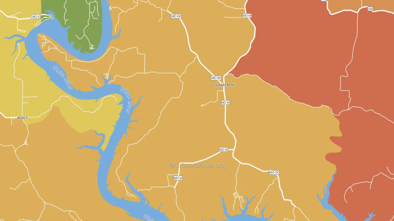 Cedarcreek, MO Map of Burglary Rates