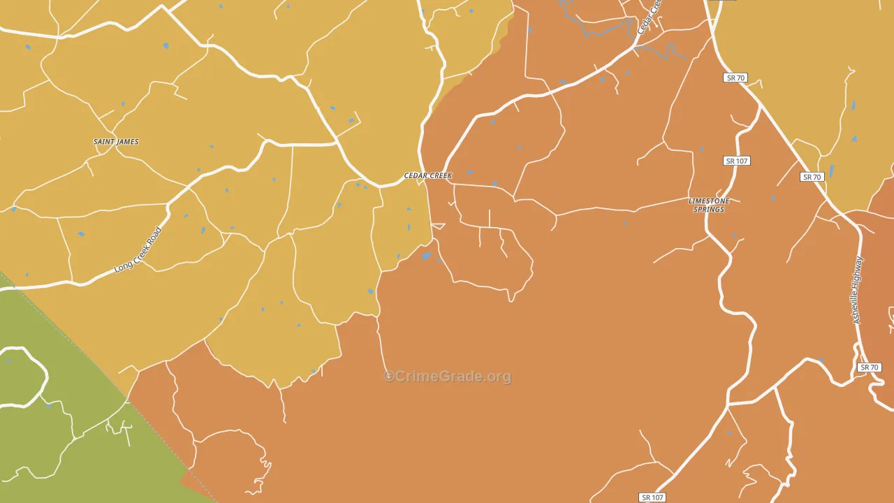Cedarcreek, TN Map of Burglary Rates