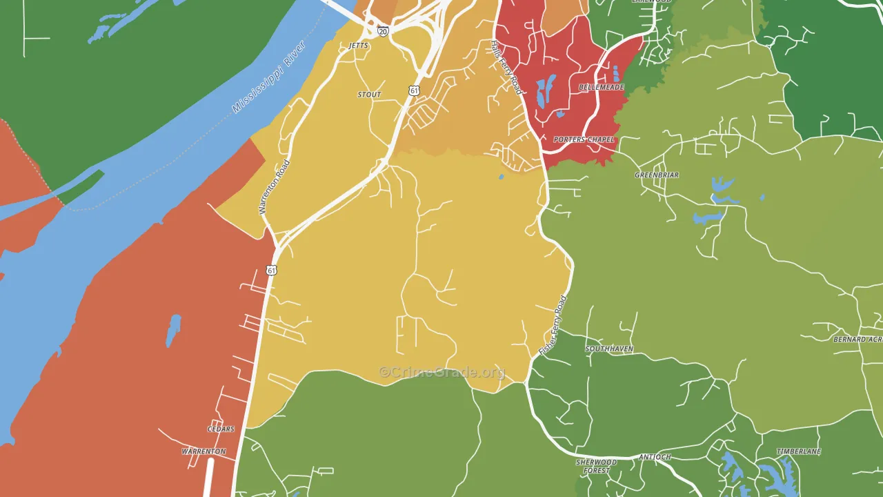Cedars, MS Map of Burglary Rates