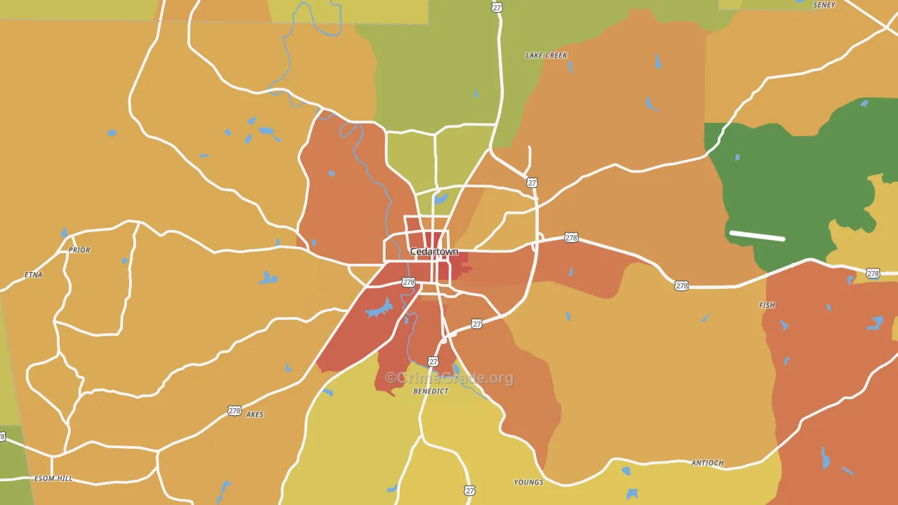 Cedartown, GA Map of Burglary Rates