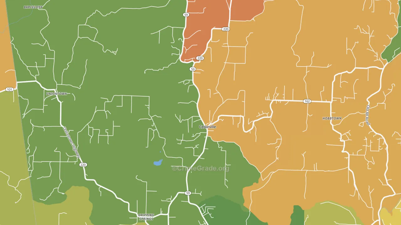 Cedarville, AR Map of Burglary Rates