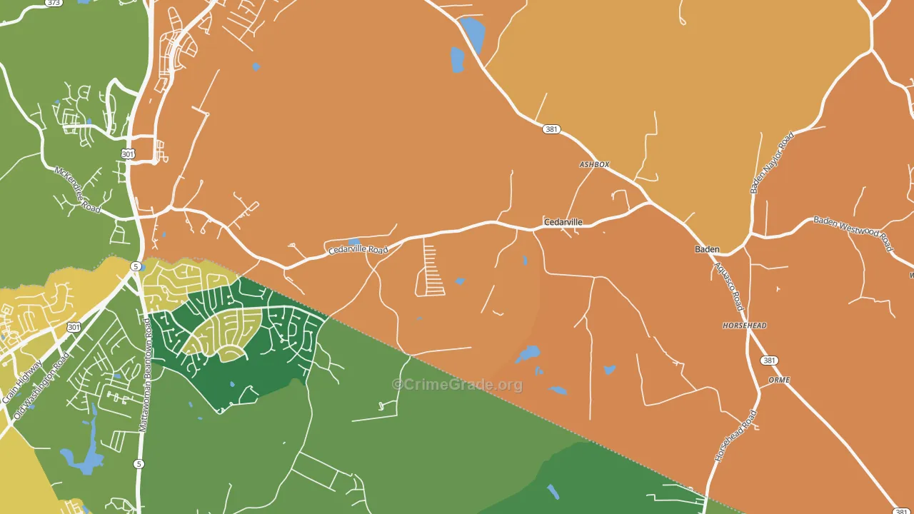Cedarville, MD Map of Burglary Rates