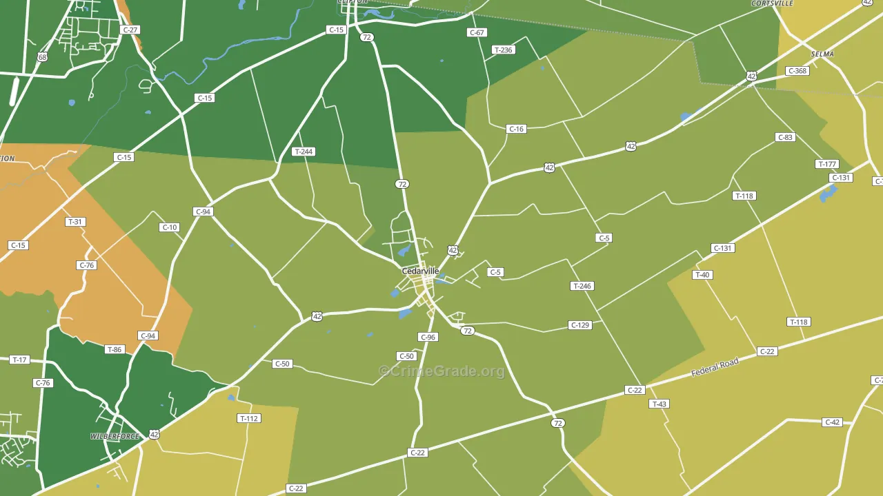 Cedarville, OH Map of Burglary Rates