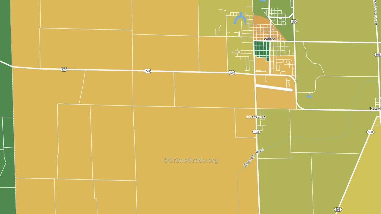 Celeryville, OH Map of Burglary Rates