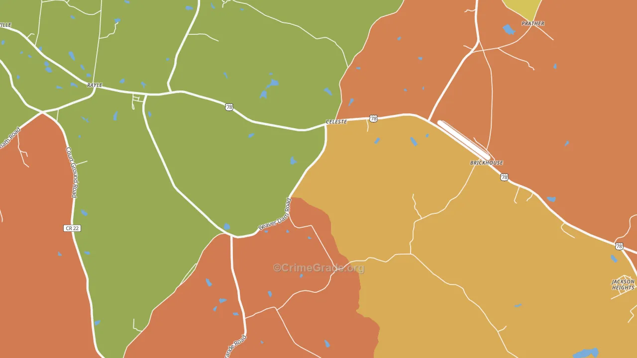 Celeste, GA Map of Burglary Rates