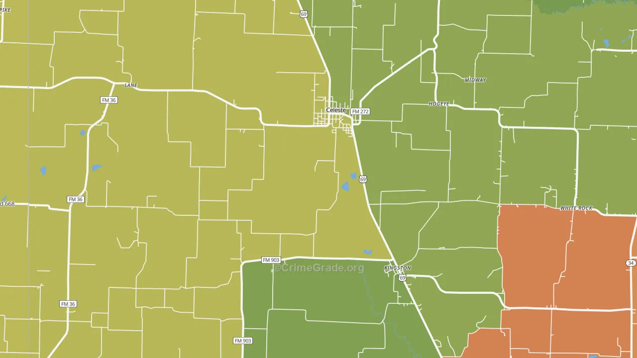 Celeste, TX Map of Burglary Rates