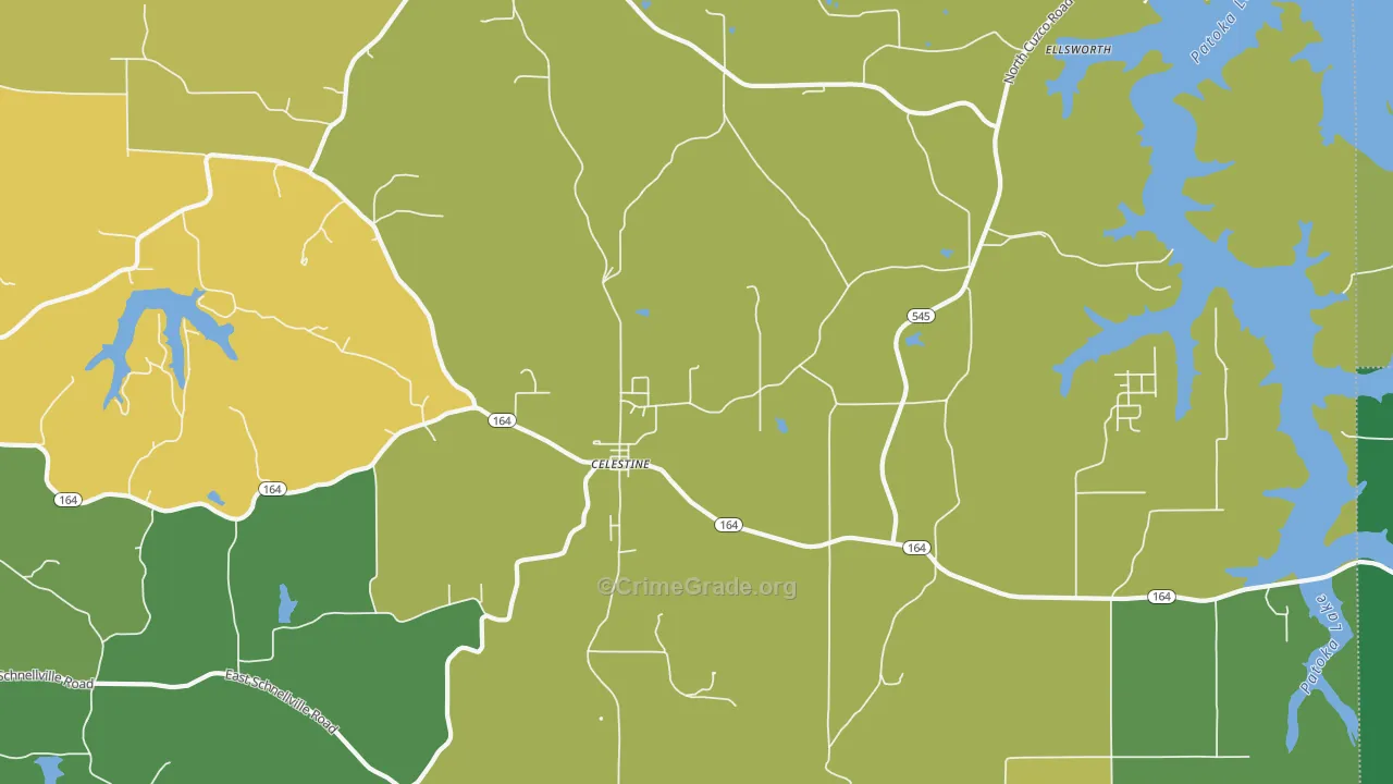 Celestine, IN Map of Burglary Rates