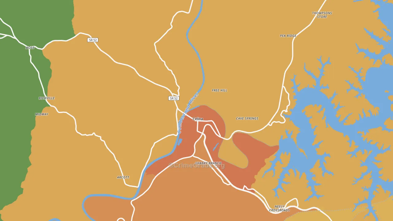 Celina, TN Map of Burglary Rates