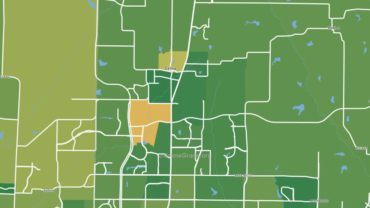 Celina, TX Map of Burglary Rates