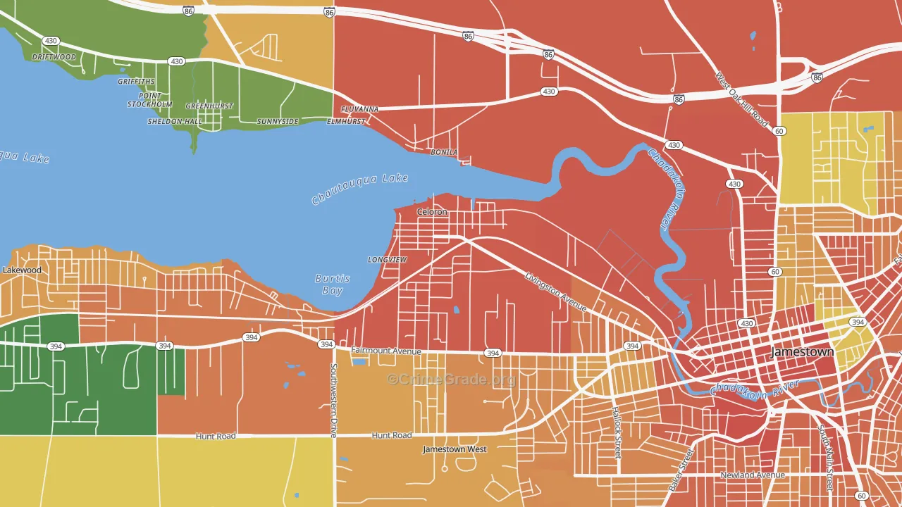 Celoron, NY Map of Burglary Rates