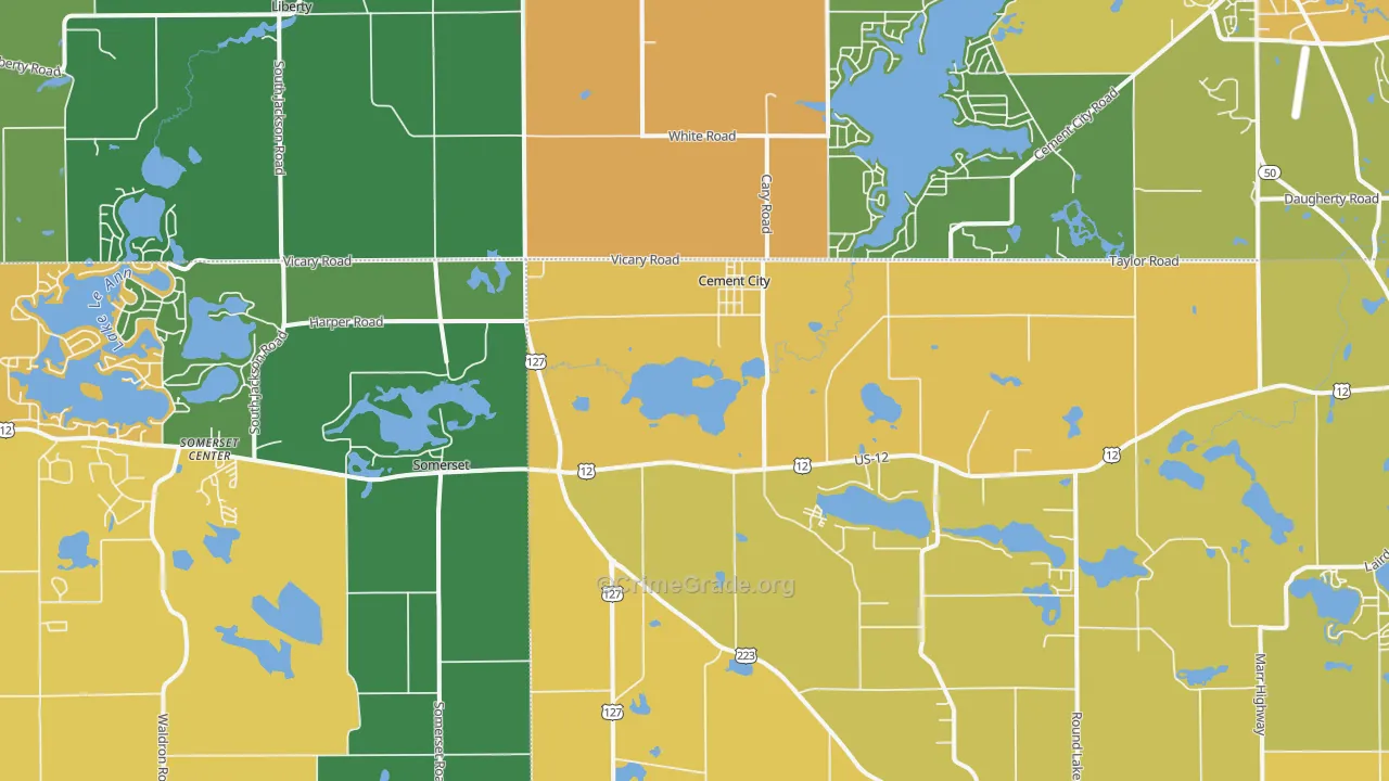 Cement City, MI Map of Burglary Rates