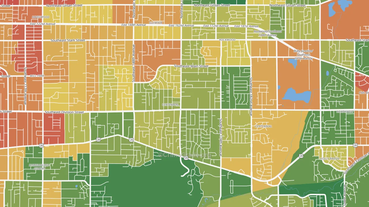 Centennial, Portland, OR Map of Burglary Rates