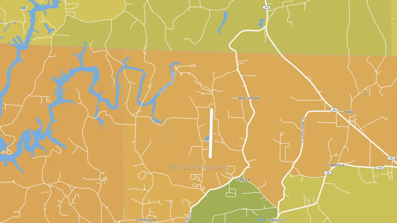 Center, AL Map of Burglary Rates