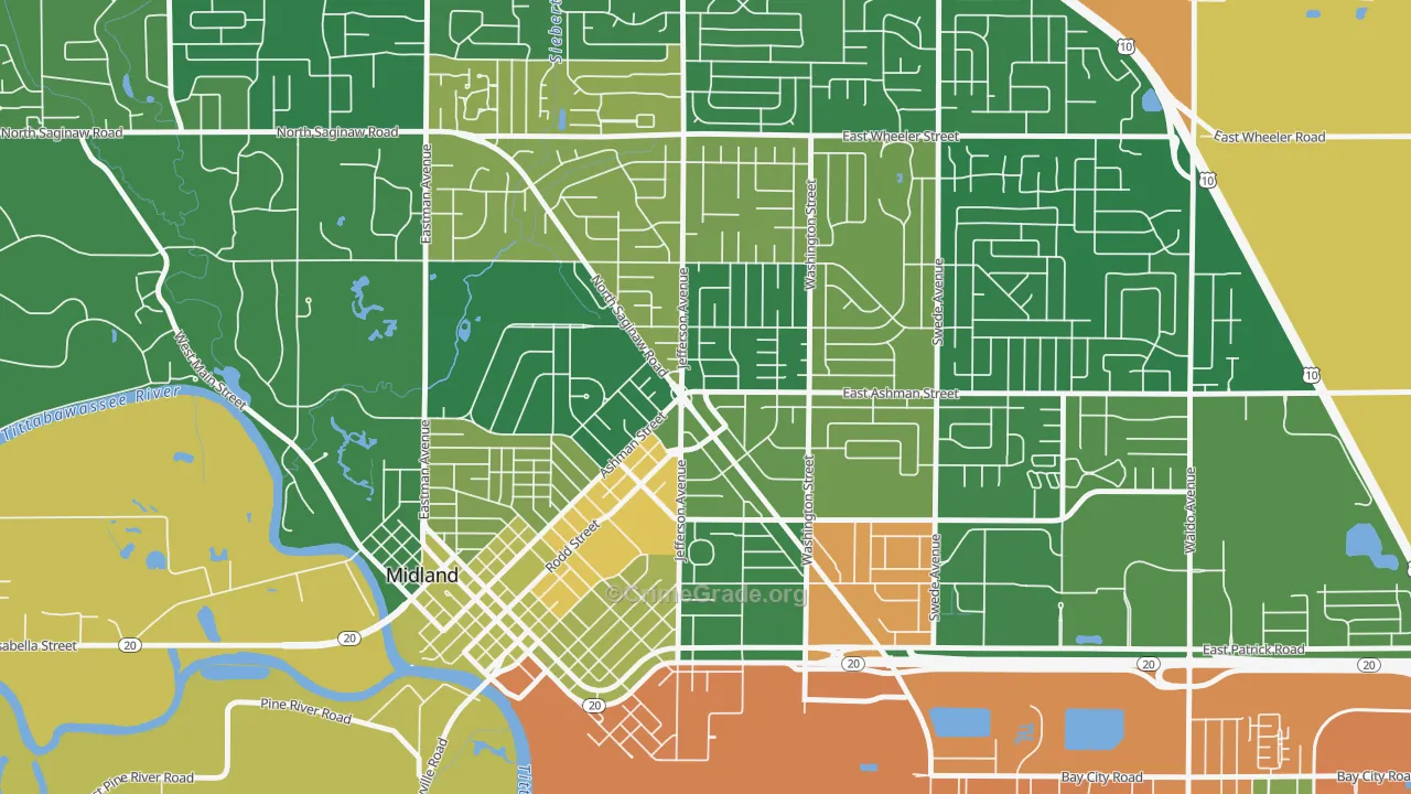 Center City, Midland, MI Map of Burglary Rates