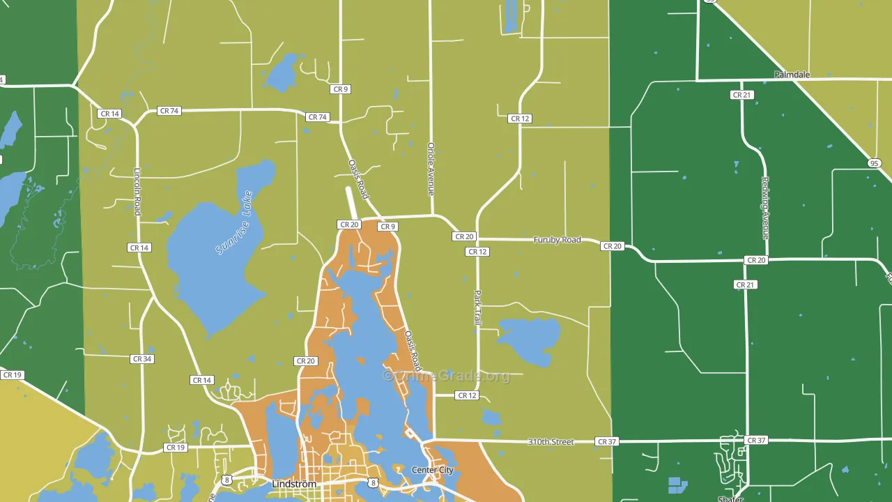 Center City, MN Map of Burglary Rates