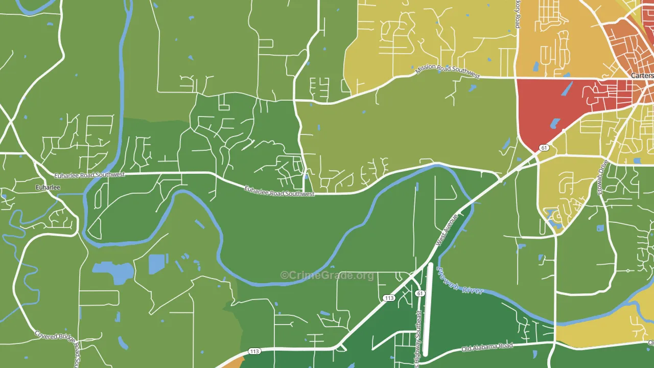 Center, GA Map of Burglary Rates