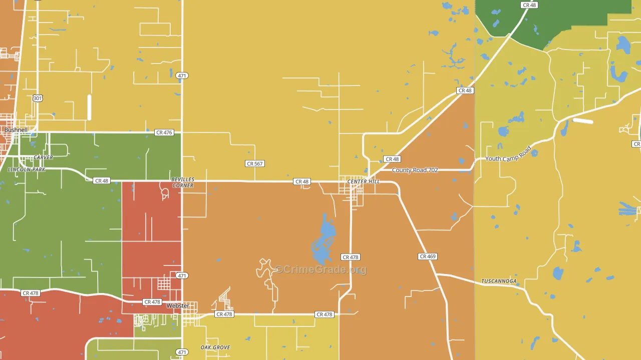 Center Hill, FL Map of Burglary Rates