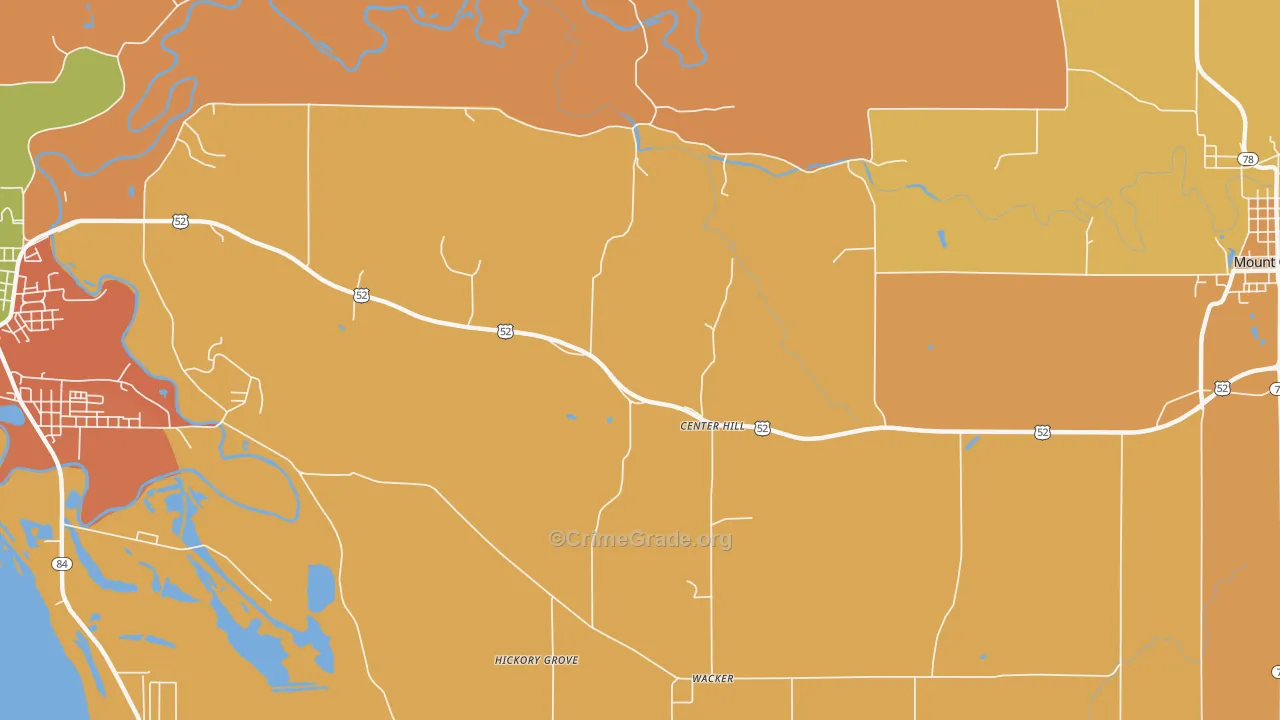 Center Hill, IL Map of Burglary Rates