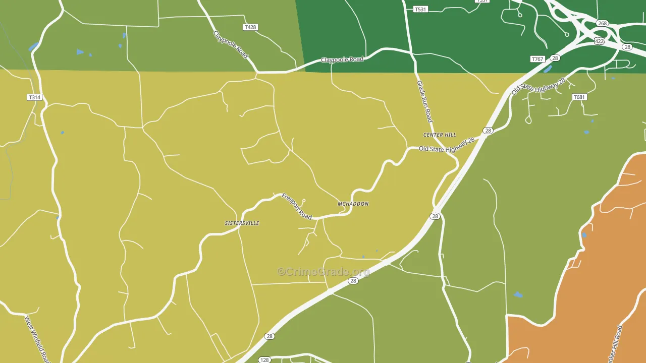 Center Hill, PA Map of Burglary Rates