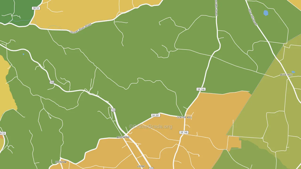 Center Hill, TN Map of Burglary Rates