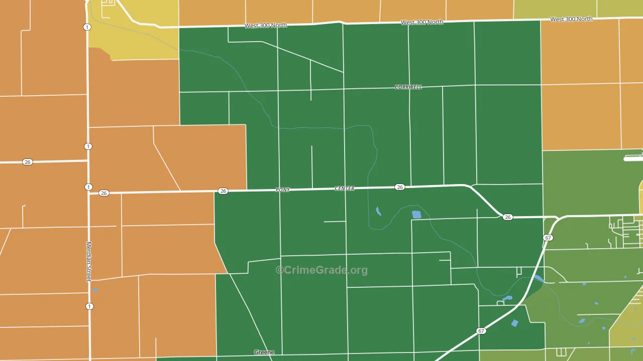 Center, IN Map of Burglary Rates