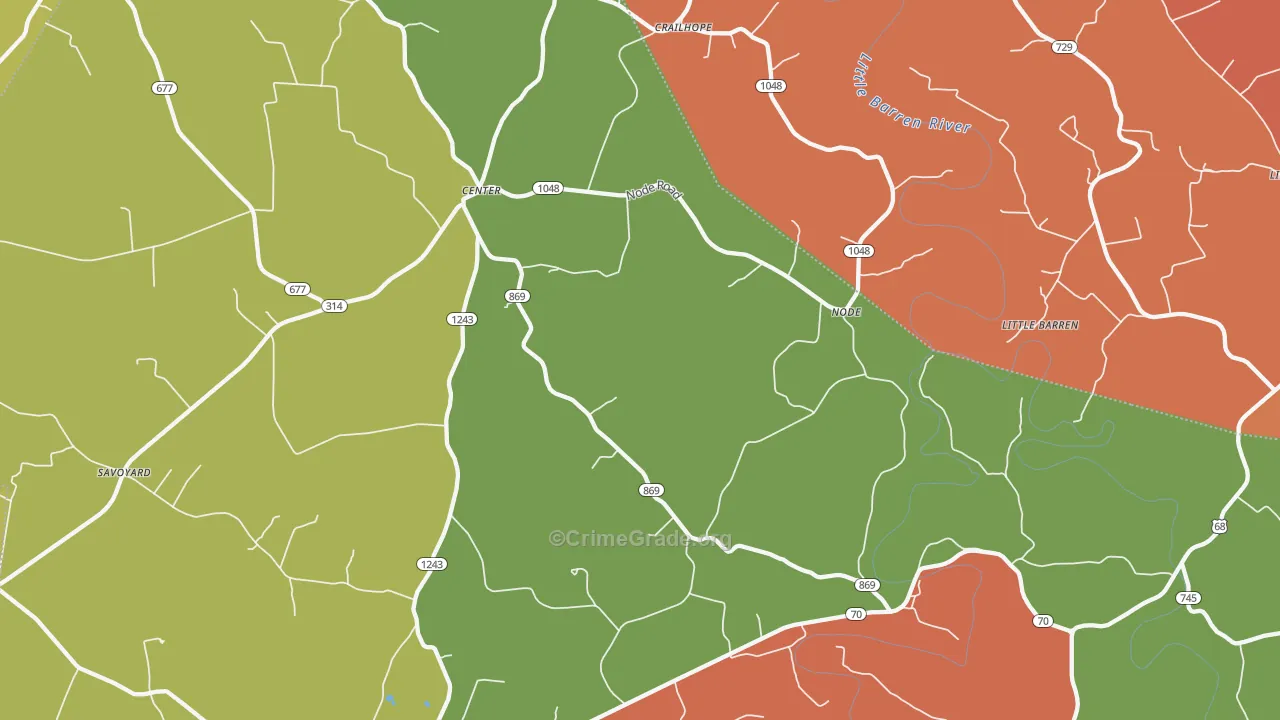 Center, KY Map of Burglary Rates