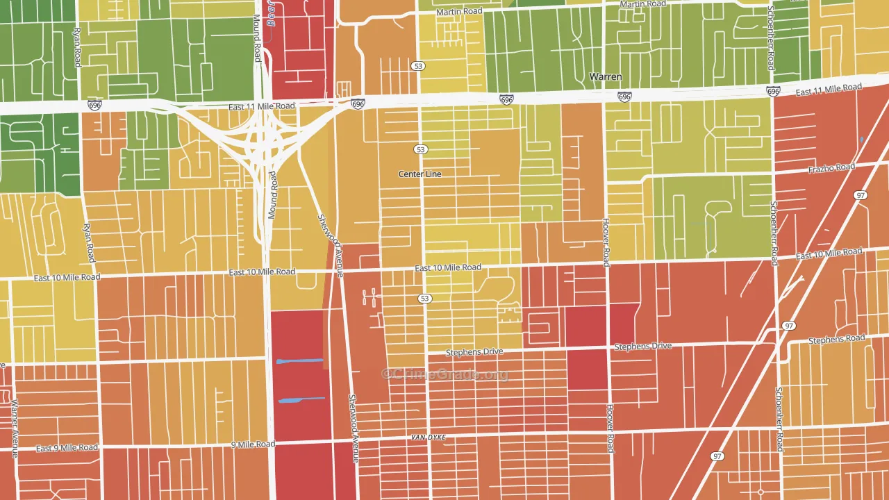 Center Line, MI Map of Burglary Rates