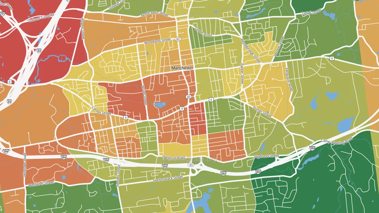 Center, Manchester, CT Map of Burglary Rates