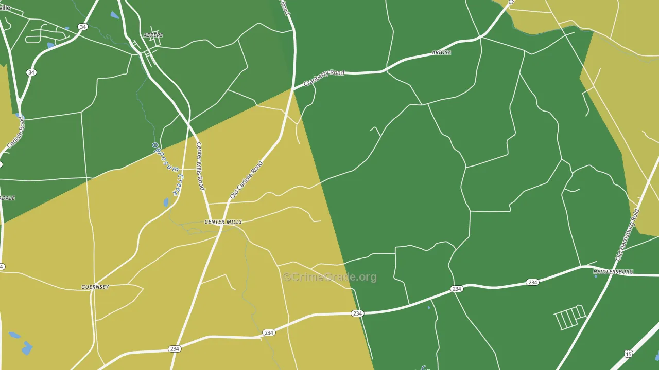 Center Mills, PA Map of Burglary Rates