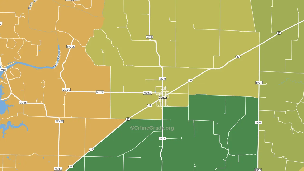 Center, MO Map of Burglary Rates