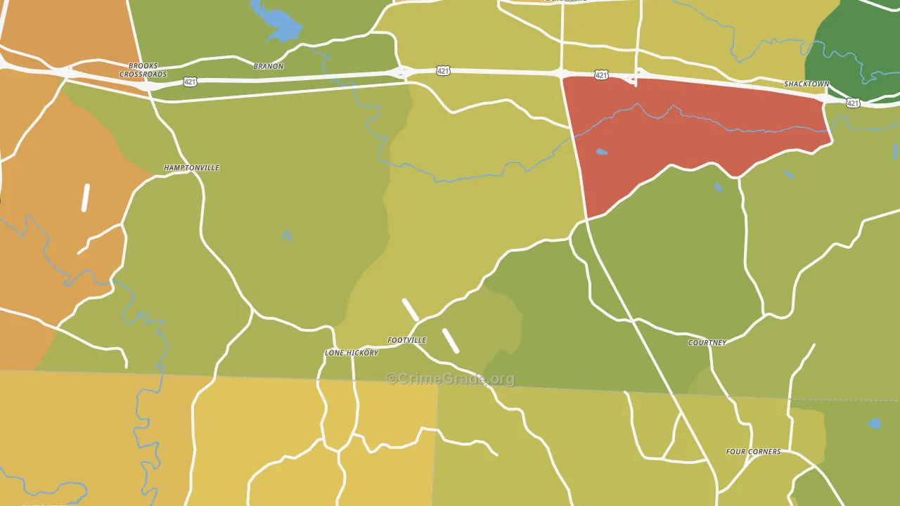 Center, NC Map of Burglary Rates