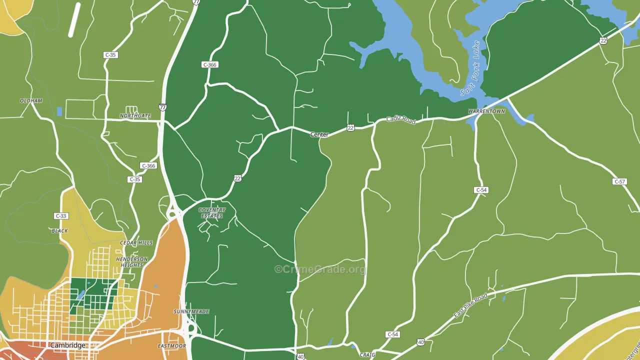 Center, OH Map of Burglary Rates