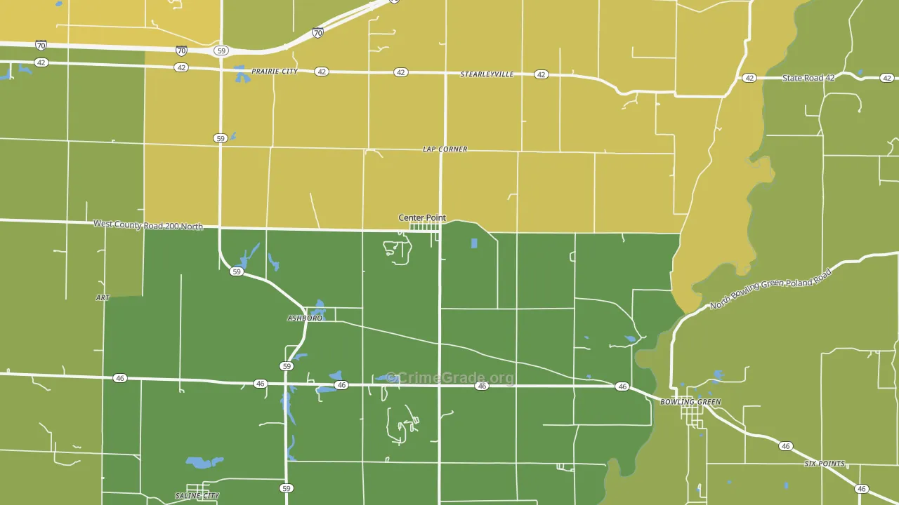 Center Point, IN Map of Burglary Rates