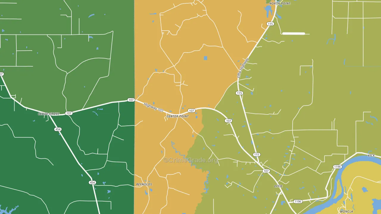 Center Point, LA Map of Burglary Rates