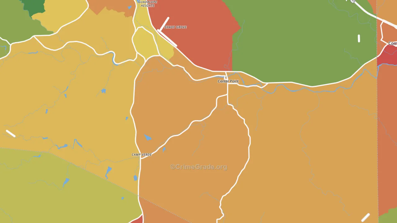 Center Point, TX Map of Burglary Rates