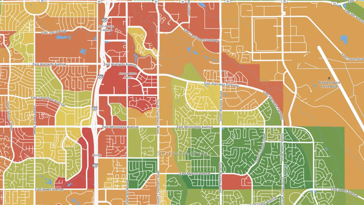 Center Pointe, Aurora, CO Map of Burglary Rates